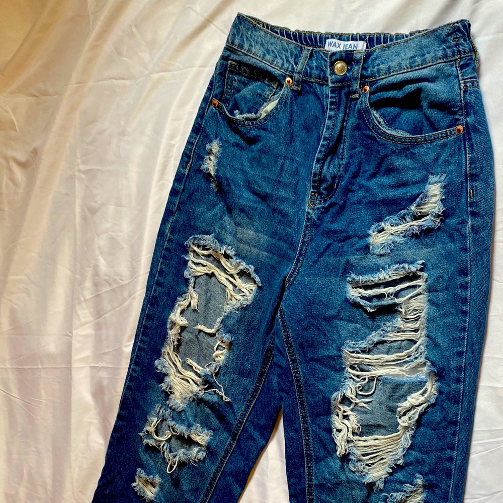 Wax Jean Ripped Blue Boyfriend Jeans